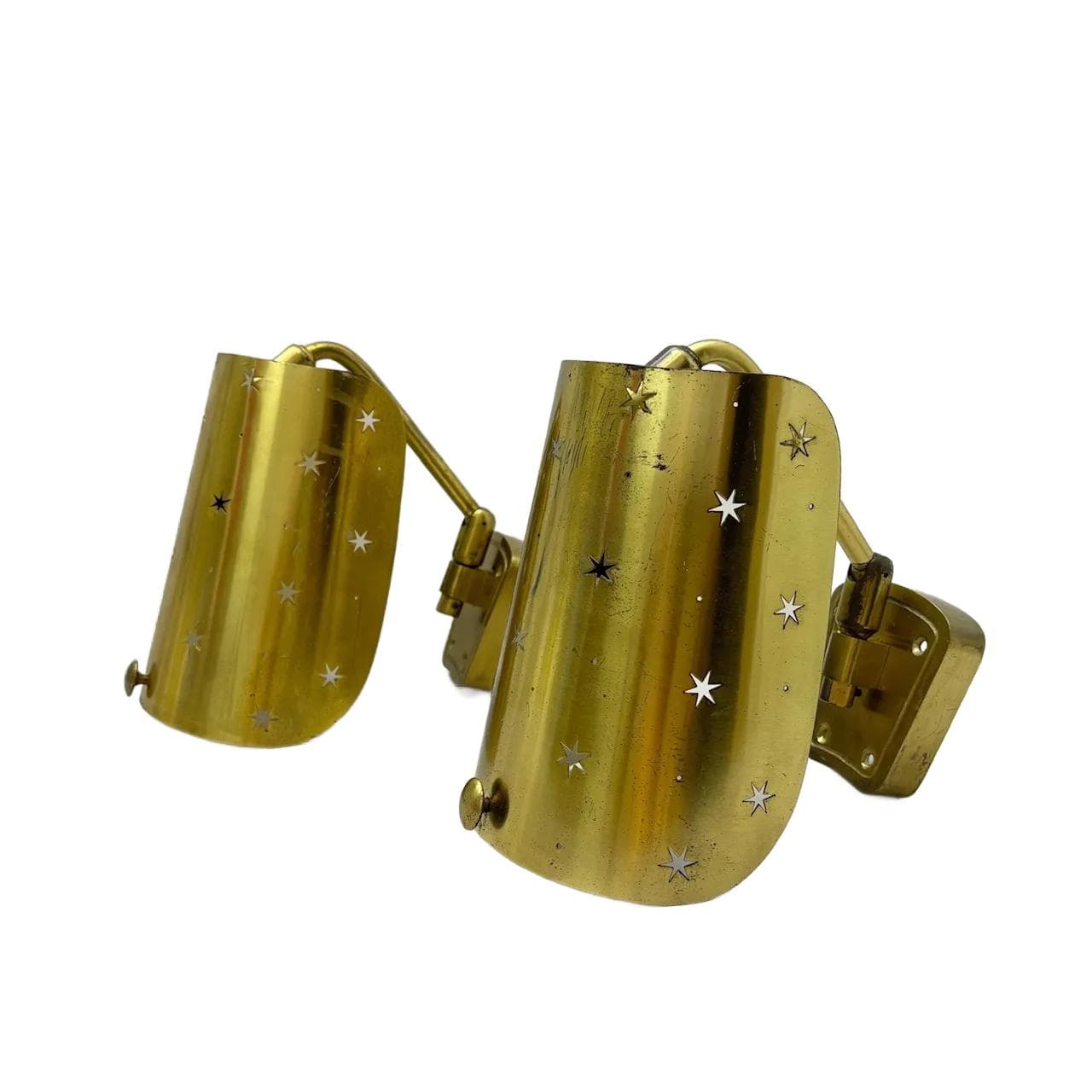 Pair of wall sconces Stilnovo, golden brass, Germany, 1950s