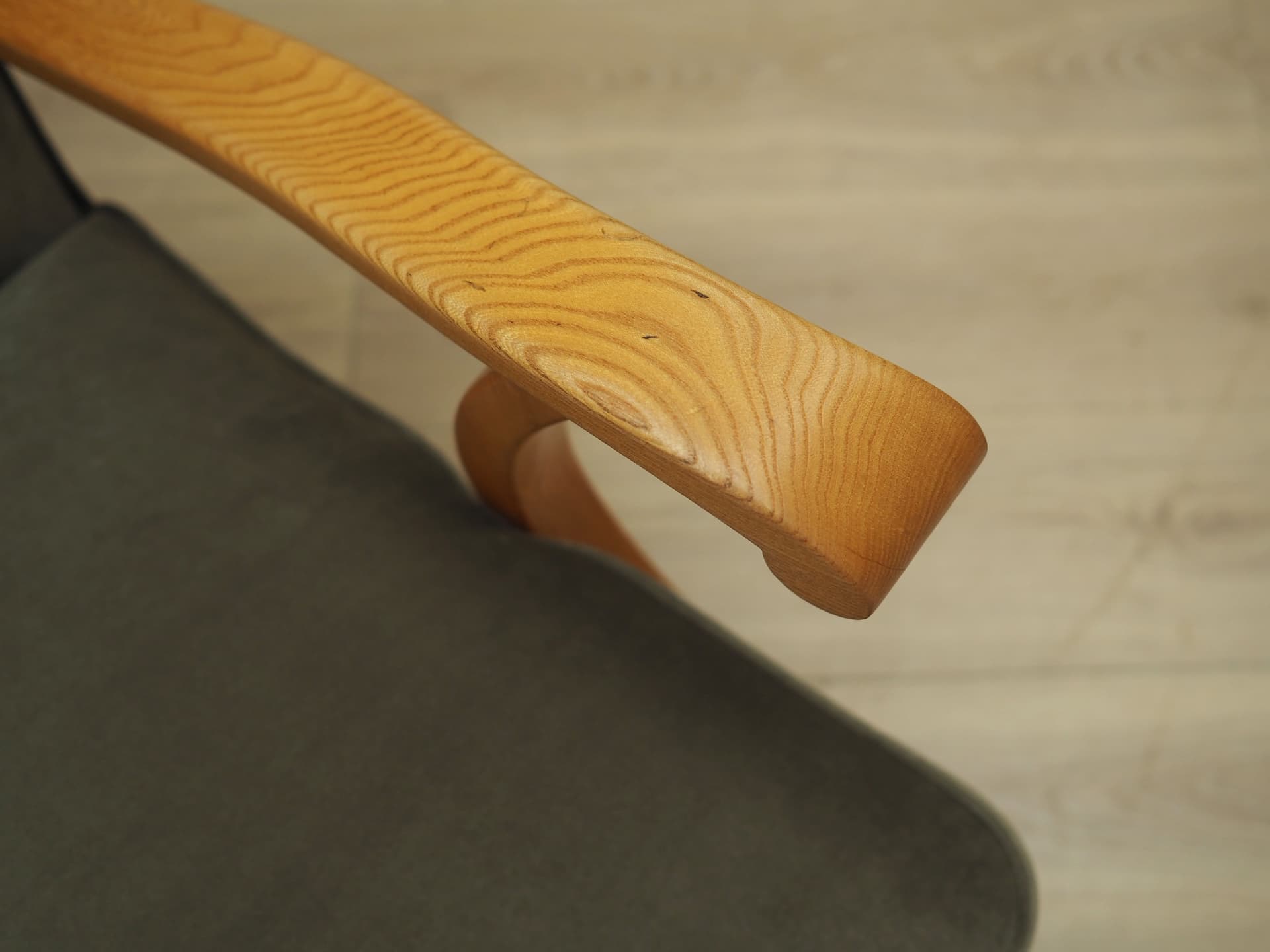 Armchair, grey velvet, beech, Denmark, 1960s - 57427