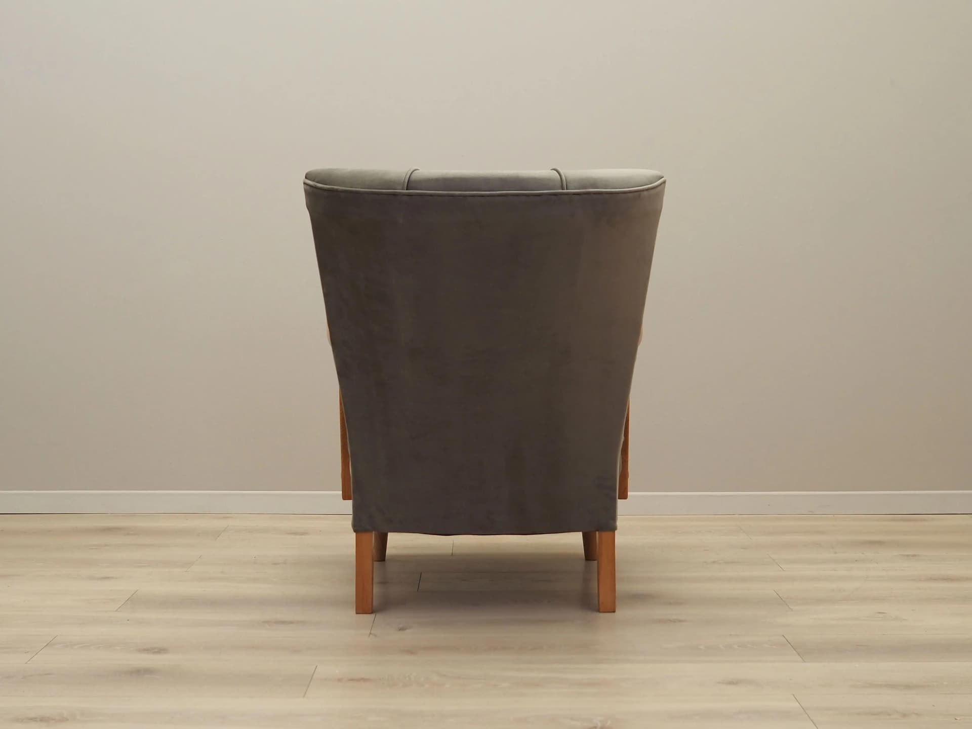 Armchair, grey velvet, beech, Denmark, 1960s - 37493