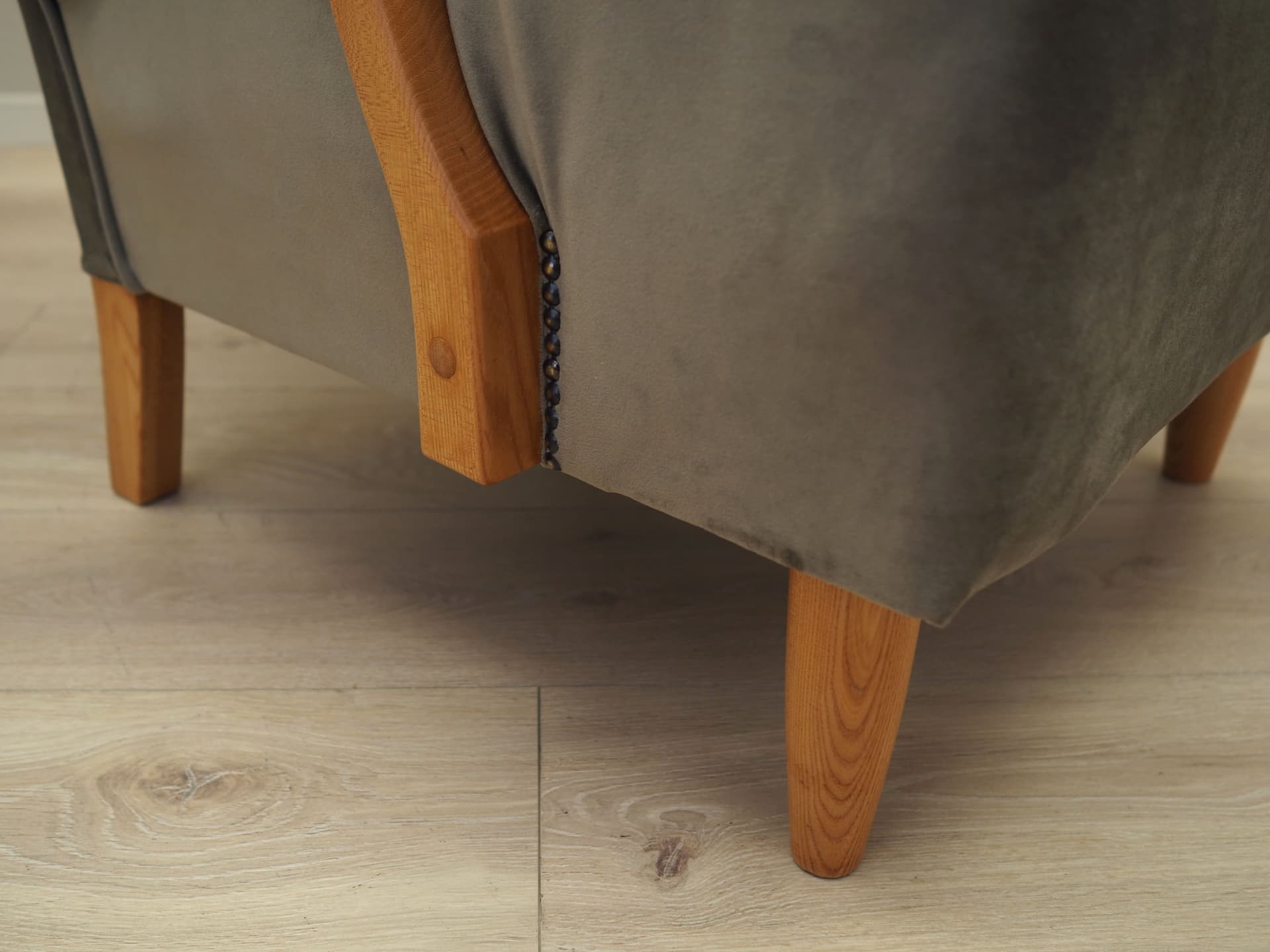 Armchair, grey velvet, beech, Denmark, 1960s - 57428