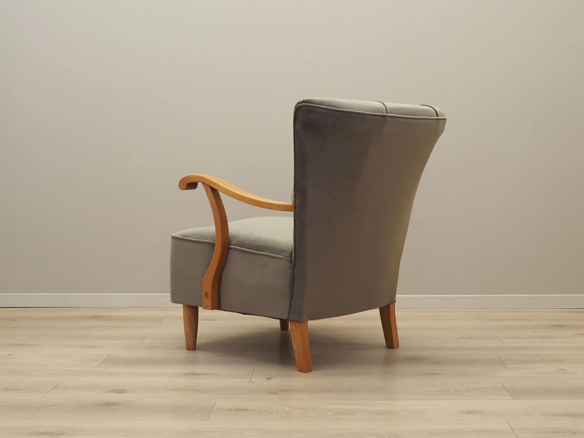 Armchair, grey velvet, beech, Denmark, 1960s - 37492