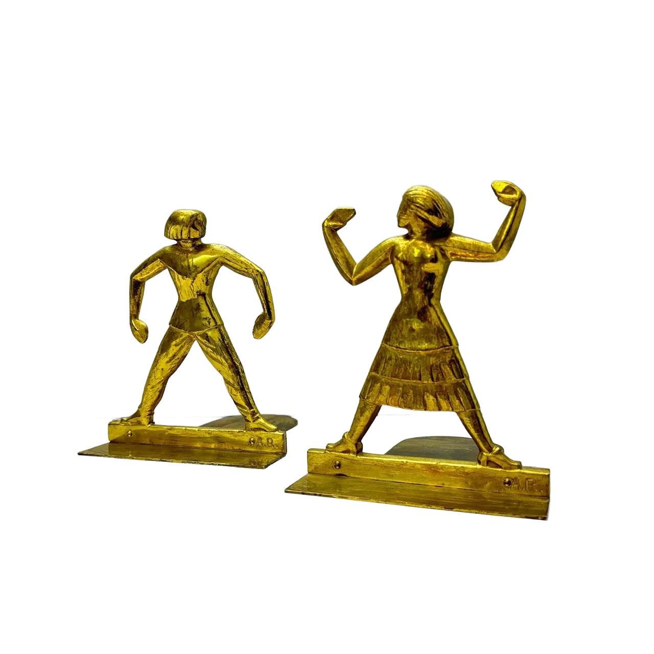Pair of bookends Native Americans, golden bronze, Germany, early 20th c.