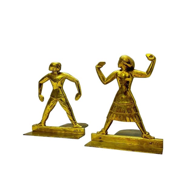 Pair of bookends Native Americans, golden bronze, Germany, early 20th c. - DIMENSION
