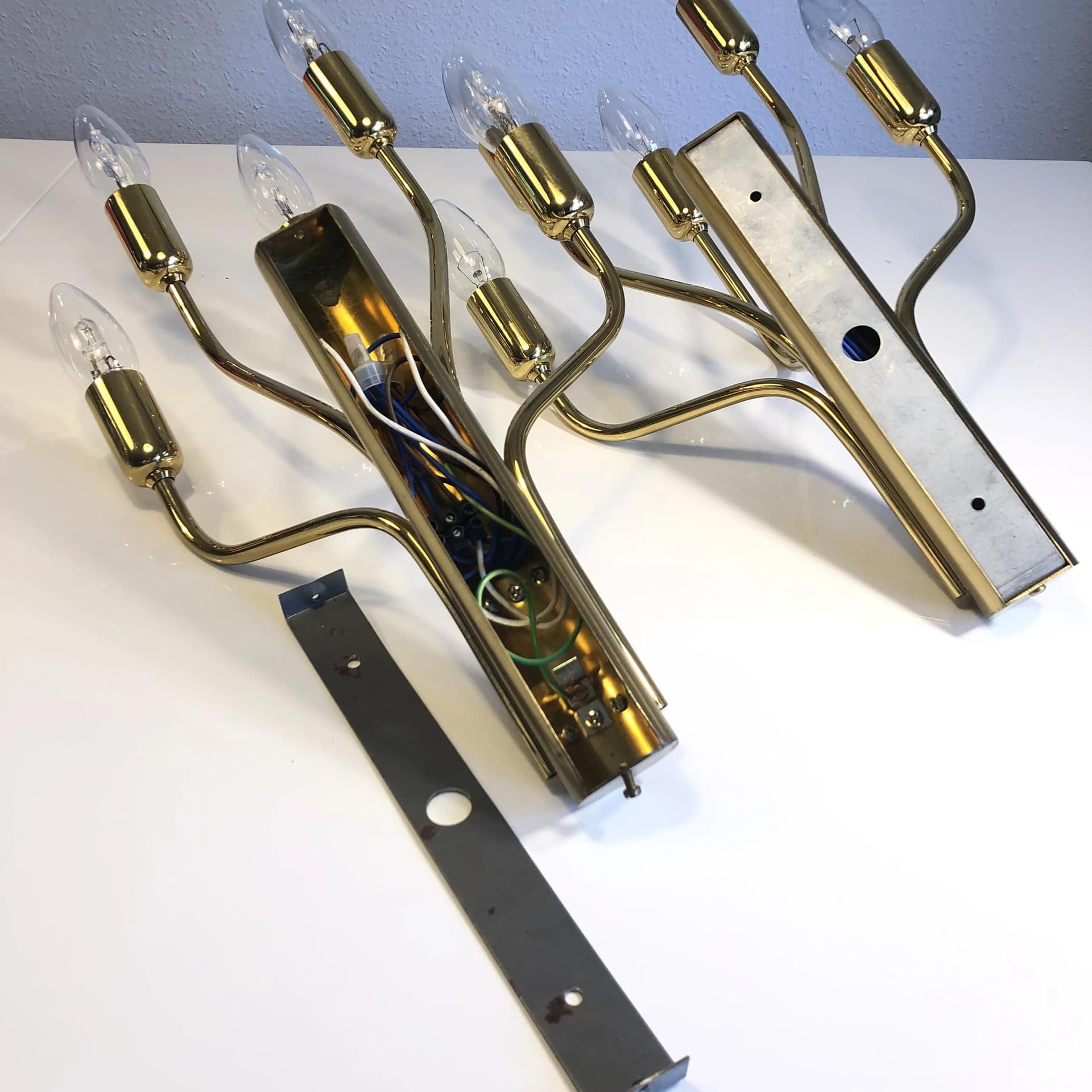 Pair of wall sconces, golden brass, WKR Leuchten, Germany, 1970s. - 37541