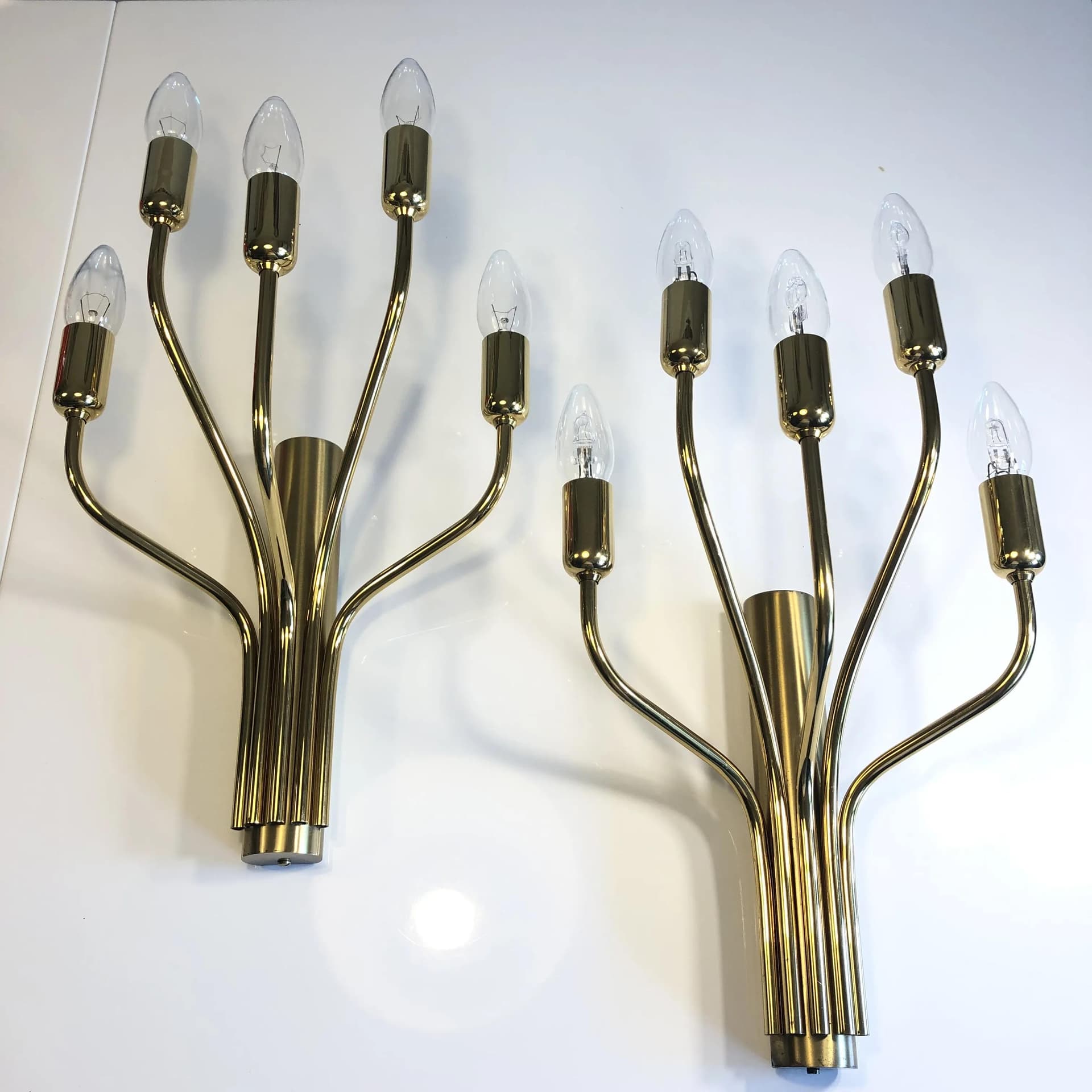 Pair of wall sconces, golden brass, WKR Leuchten, Germany, 1970s. - 37538
