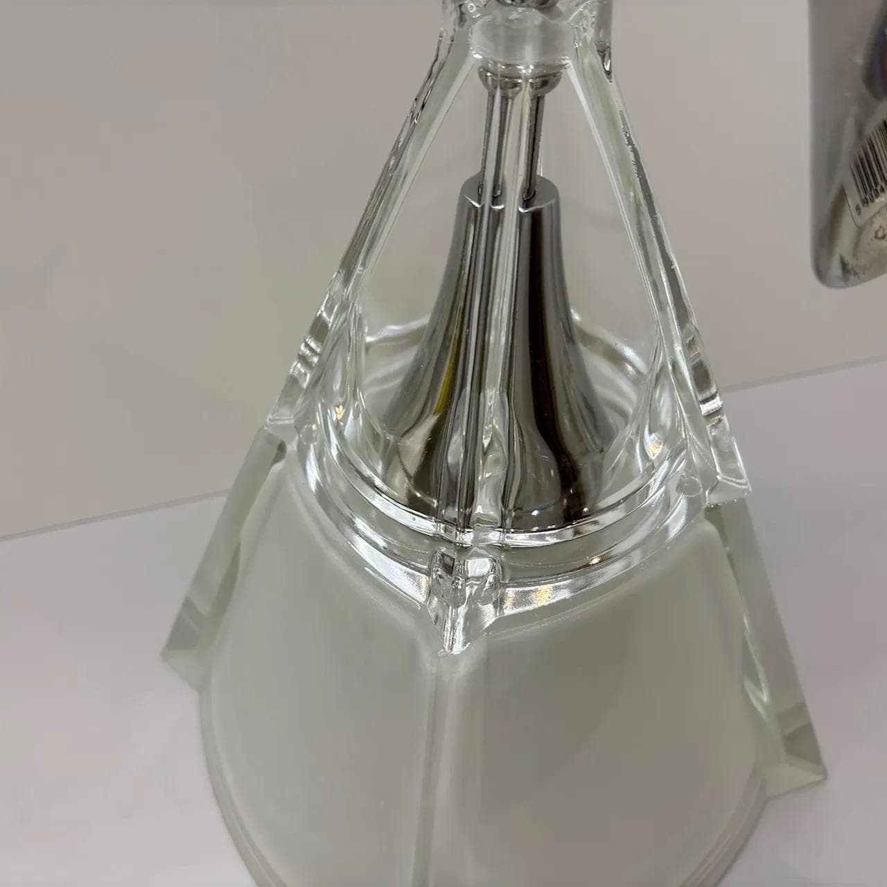 Lampa wisząca Alfa, szkło beżowe, stal polerowana, Polska, lata 90. - 37671