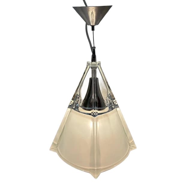 Lampa wisząca Alfa, szkło beżowe, stal polerowana, Polska, lata 90. - WYMIARY