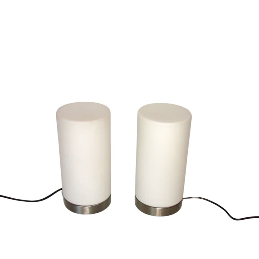 komplet lamp nocnych Melitec, szkło białe, stal szczotkowana, Niemcy, lata 90.