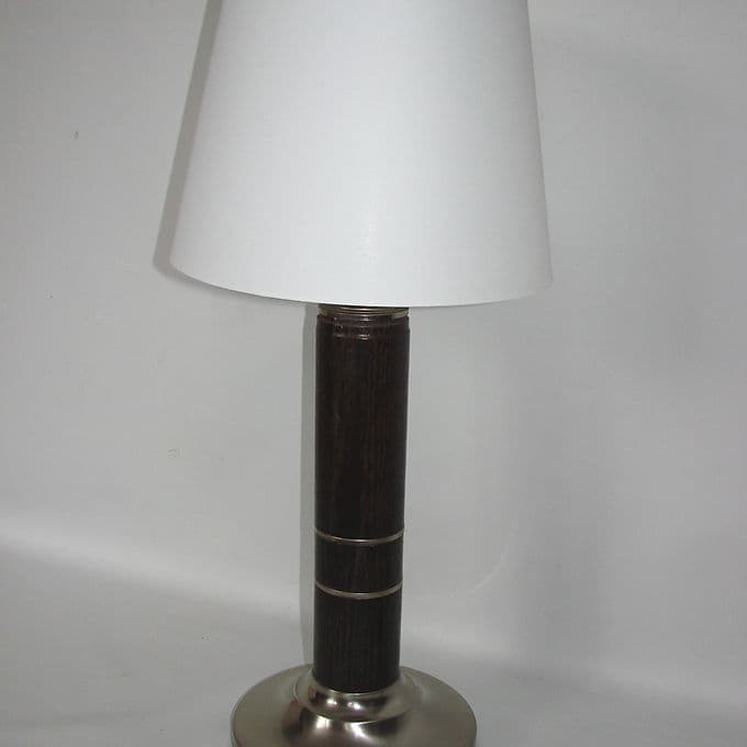 Lampa stołowa Modern, drewno brąz ciemny, metal niklowany, lata 70. - 37864