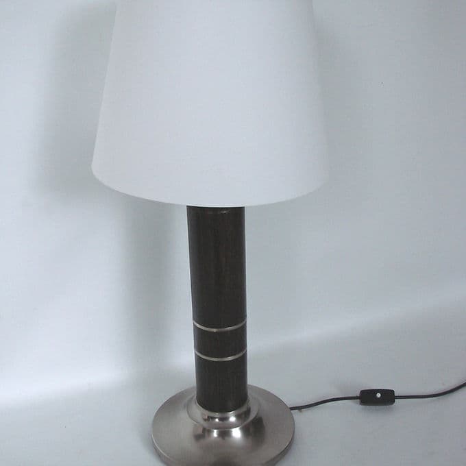 Lampa stołowa Modern, drewno brąz ciemny, metal niklowany, lata 70. - 37861