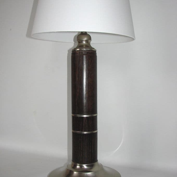 Lampa stołowa Modern, drewno brąz ciemny, metal niklowany, lata 70. - 37863