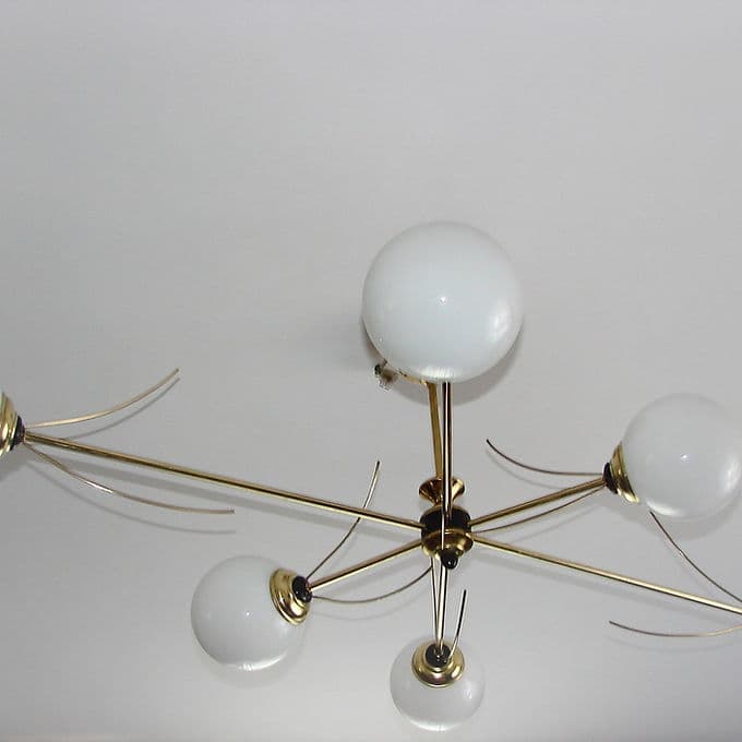 Żyrandol Stilnovo, mosiądz, szkło, Włochy, lata 60. - 37845