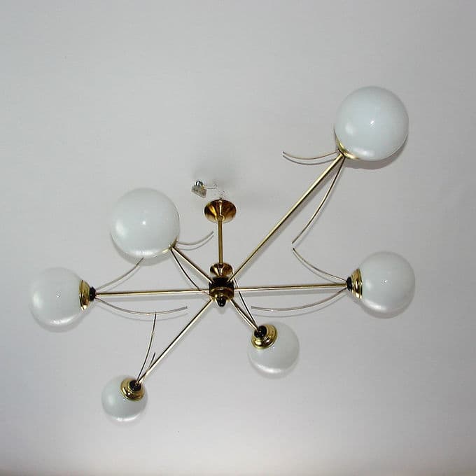 Żyrandol Stilnovo, mosiądz, szkło, Włochy, lata 60. - 37847