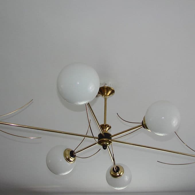 Żyrandol Stilnovo, mosiądz, szkło, Włochy, lata 60. - 37844