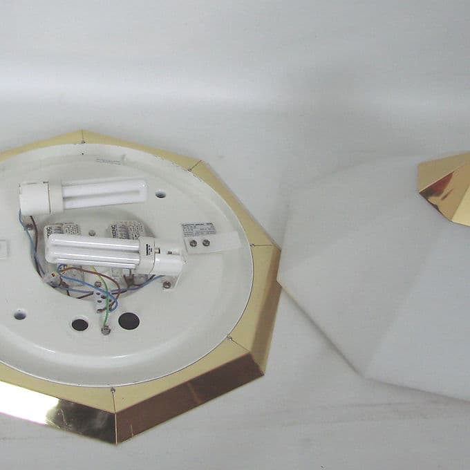 Ceiling Light Art Deco, white glass, brass, Limburg, Germany, 1970s. - 38020