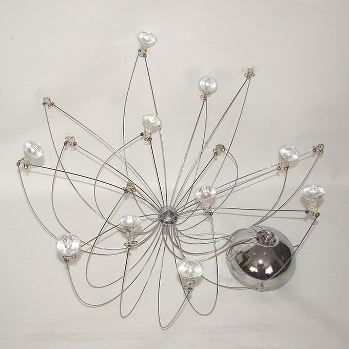 Lampa wisząca Pająk, silver, stal chromowana, space age, lata 80. - 38011