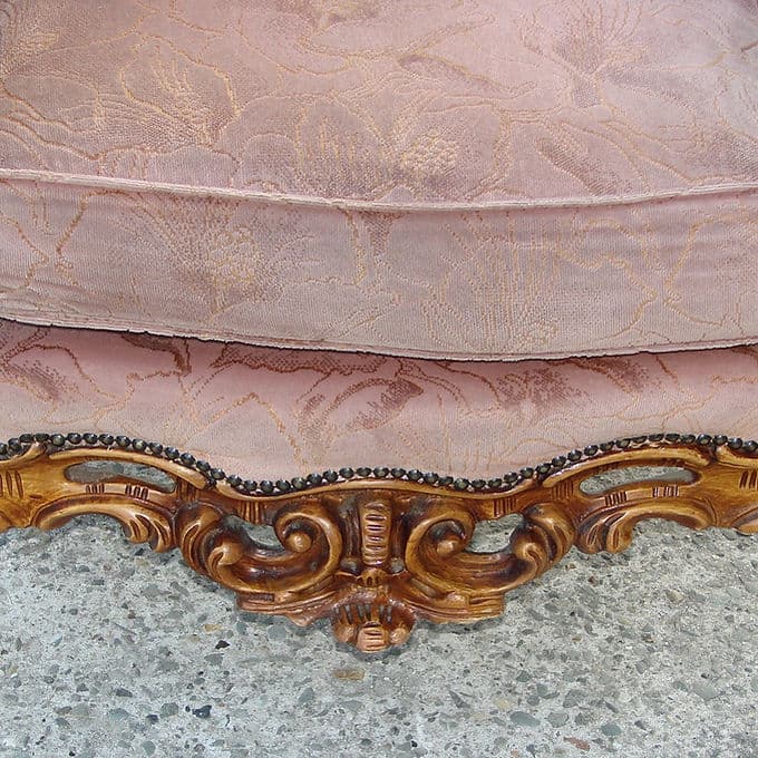 Fotel barokowy, różowy, drewno, Francja, lata 50. - 38002
