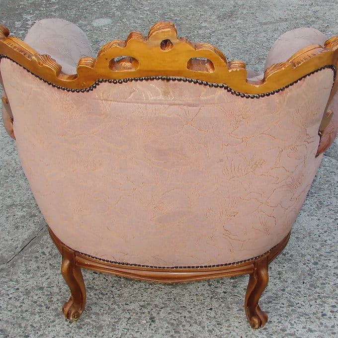 Fotel barokowy, różowy, drewno, Francja, lata 50. - 38007