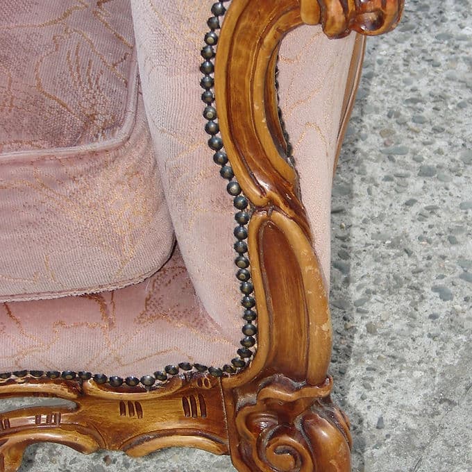 Fotel barokowy, różowy, drewno, Francja, lata 50. - 38000