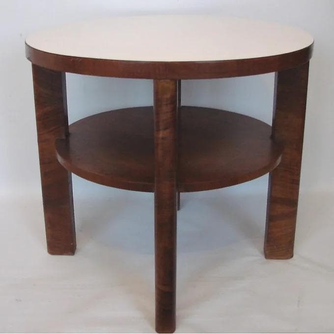 Stół okrągły Art déco, orzech brązowy jasny, lata 50. - 37996