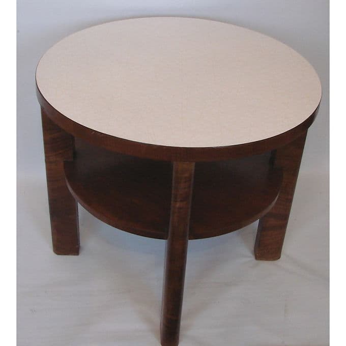 Stół okrągły Art déco, orzech brązowy jasny, lata 50. - 37997