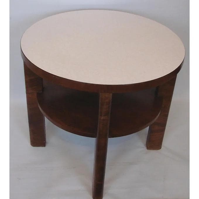 Stół okrągły Art déco, orzech brązowy jasny, lata 50. - 37998