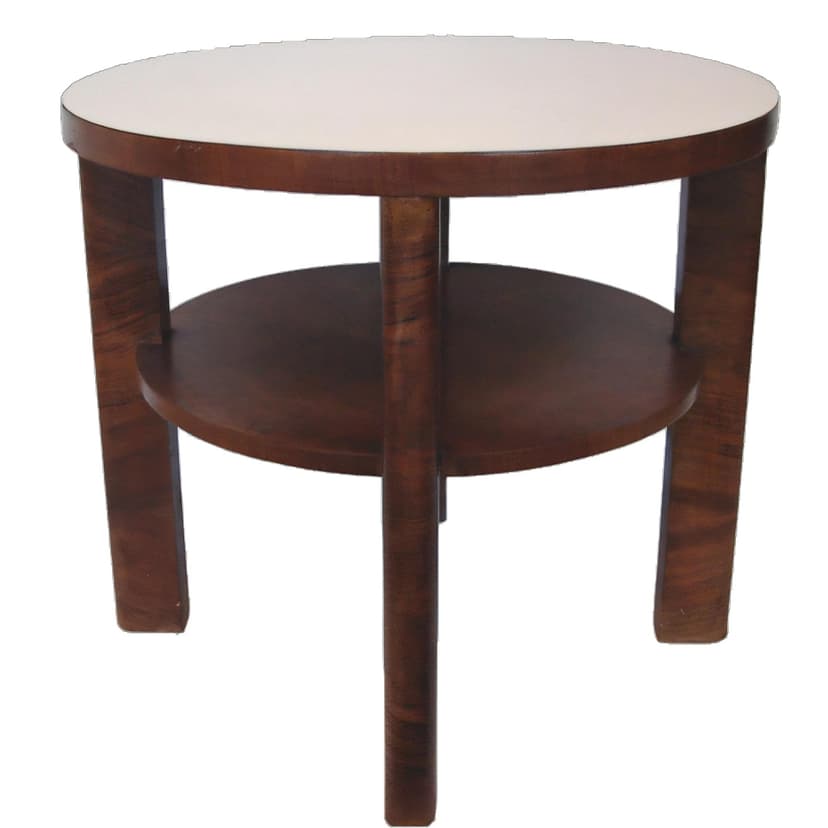 Stół okrągły Art déco, orzech brązowy jasny, lata 50.