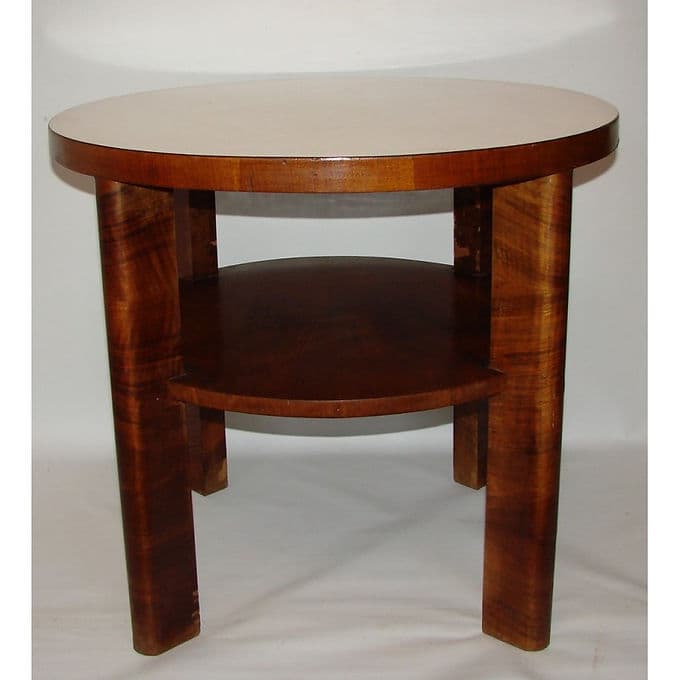 Stół okrągły Art déco, orzech brązowy jasny, lata 50. - 37994