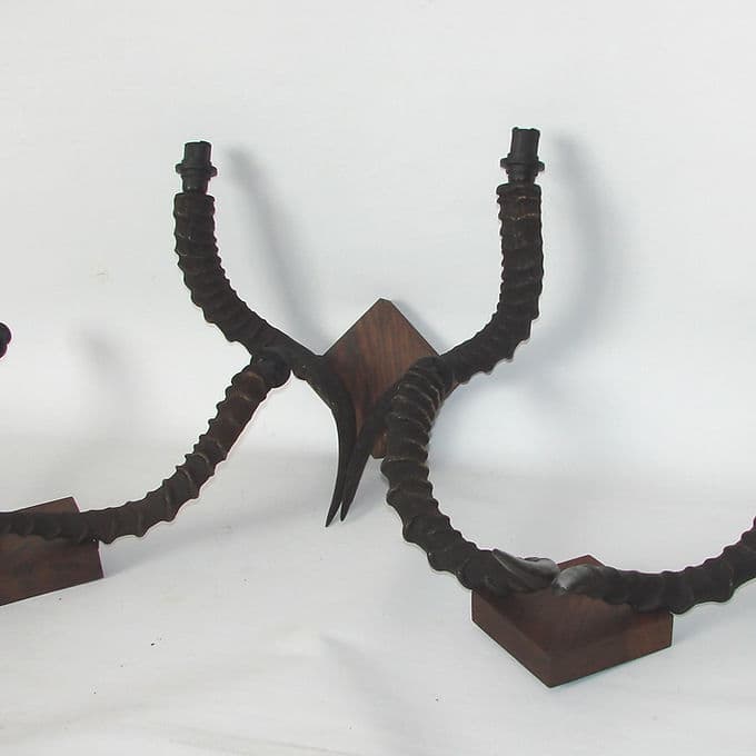 Set of Three Wall Sconces, black, wood, 1970s - 37962