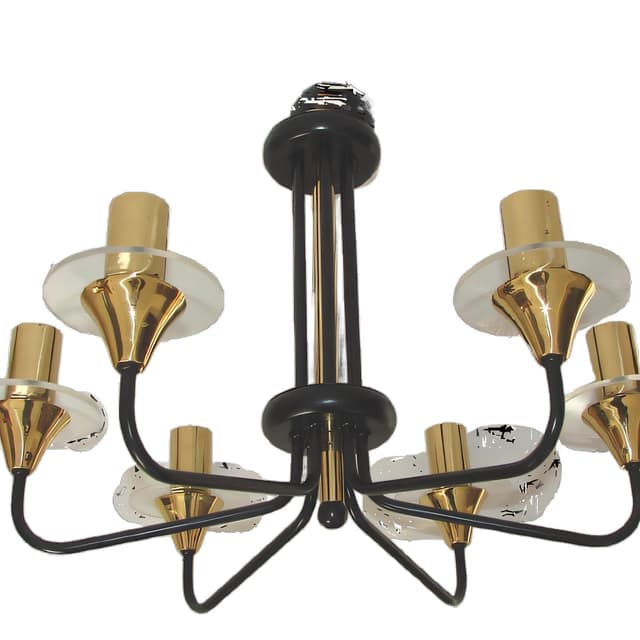 Żyrandol Mid century, mosiądz polerowany czarny, akryl transparentny, lata 70. - WYMIARY