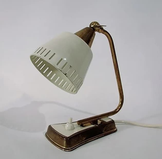 Desk lamp Mid-century, ivory white, brass, 1960s. - 99483