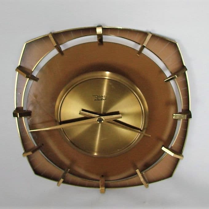 Zegar ścienny, mosiądz złoty, Niemcy, lata 60. - 37927