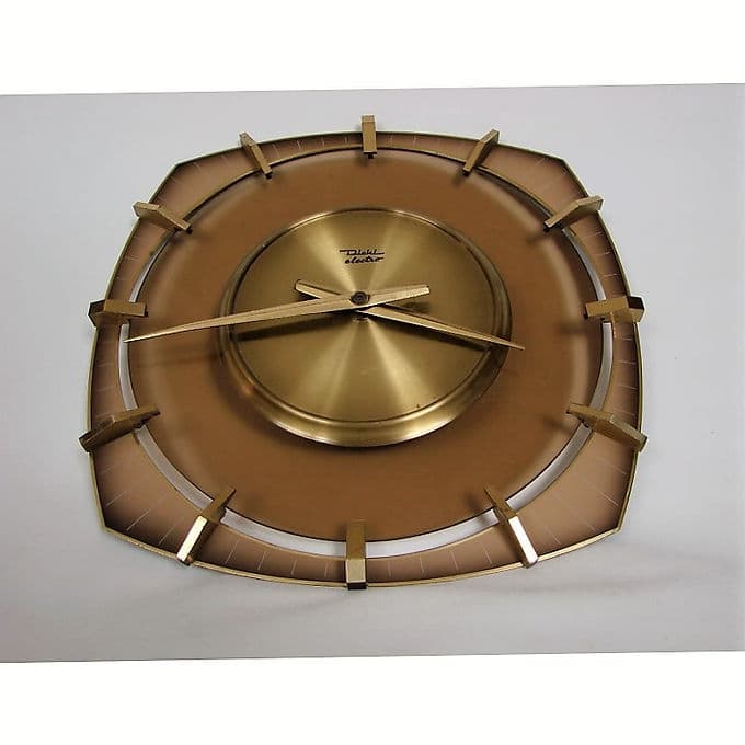 Zegar ścienny, mosiądz złoty, Niemcy, lata 60. - 37928