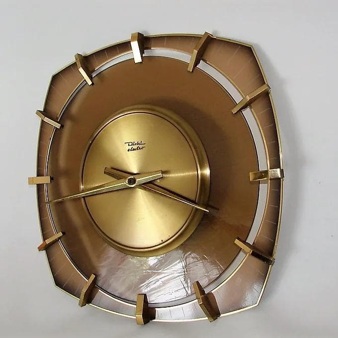 Zegar ścienny, mosiądz złoty, Niemcy, lata 60. - 37930