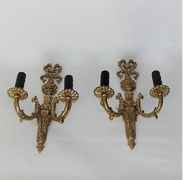 Para kinkietów ściennych, styl pałacowy, złoty, mosiądz, Barok, początek XX w. - 99504