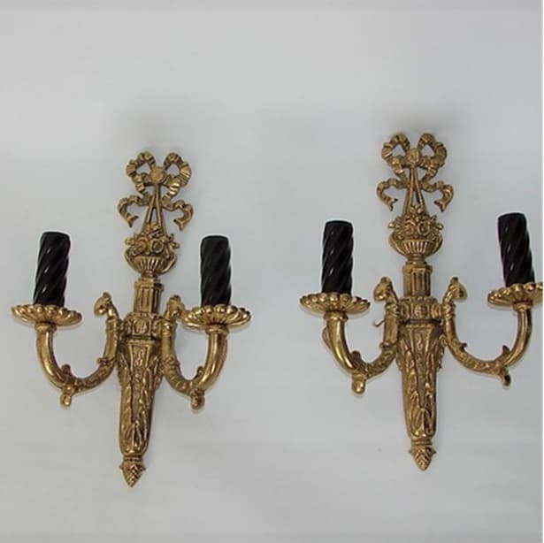 Para kinkietów ściennych, styl pałacowy, złoty, mosiądz, Barok, początek XX w. - 99507