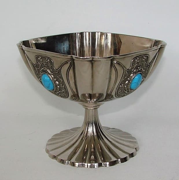 Decorative pedestal bowl, Art Deco, silver brass, 1920s - 99517