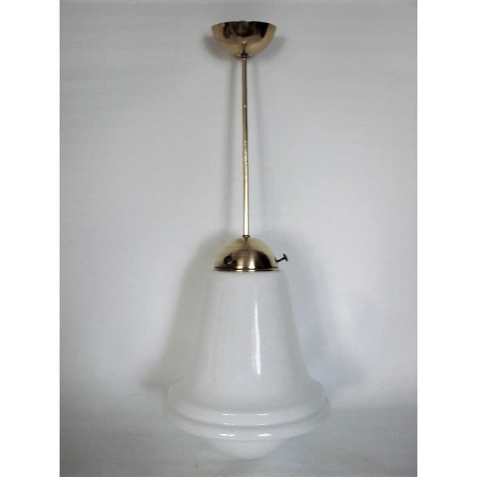 Lampa wisząca Modern, mosiądz biały szkło, lata 40. - 38091