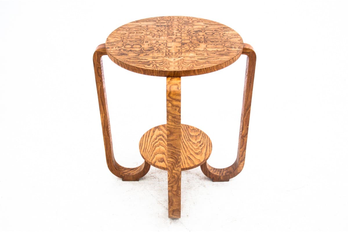 Round side table, Art Deco, brown wood, Poland, 1950s. - 60813