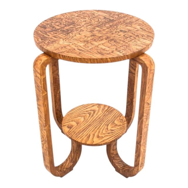 Round side table, Art Deco, brown wood, Poland, 1950s. - DIMENSION