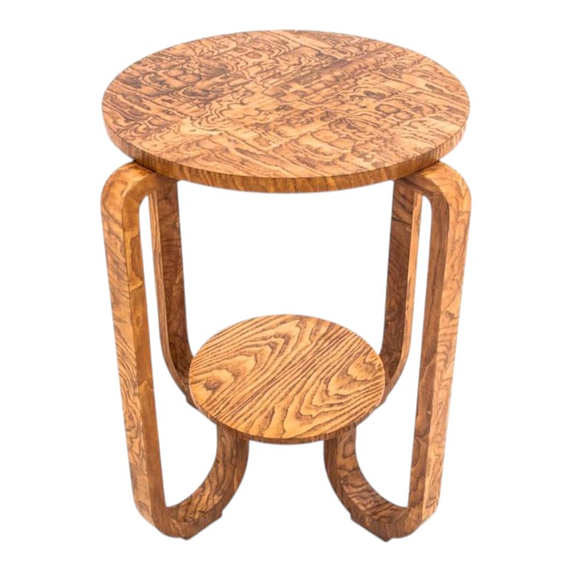 Stolik okrągły, Art Deco, drewno brązowy, Polska, lata 50.