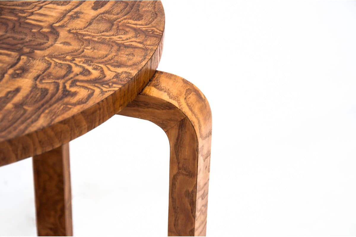 Round side table, Art Deco, brown wood, Poland, 1950s. - 60816