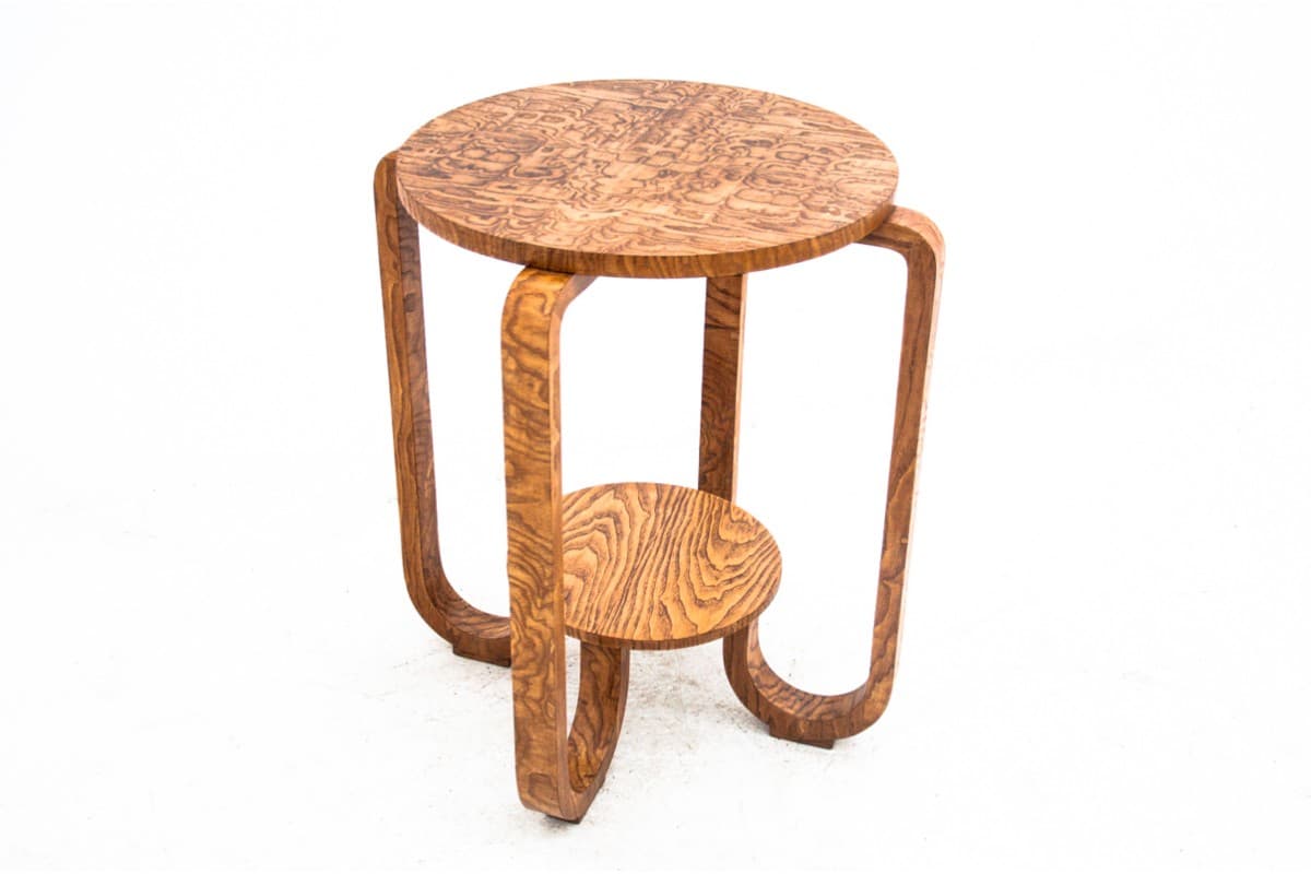 Round side table, Art Deco, brown wood, Poland, 1950s. - 60811