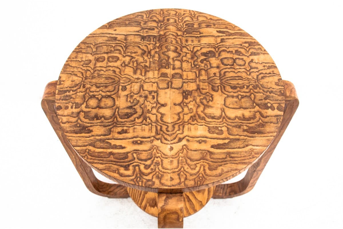 Round side table, Art Deco, brown wood, Poland, 1950s. - 60814