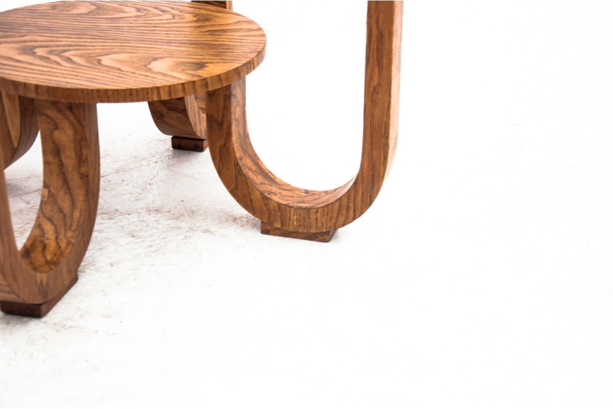 Round side table, Art Deco, brown wood, Poland, 1950s. - 60817