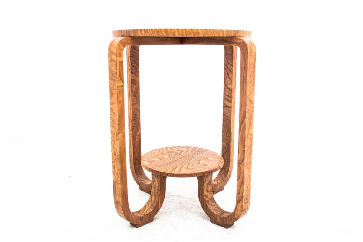 Round side table, Art Deco, brown wood, Poland, 1950s. - 60810