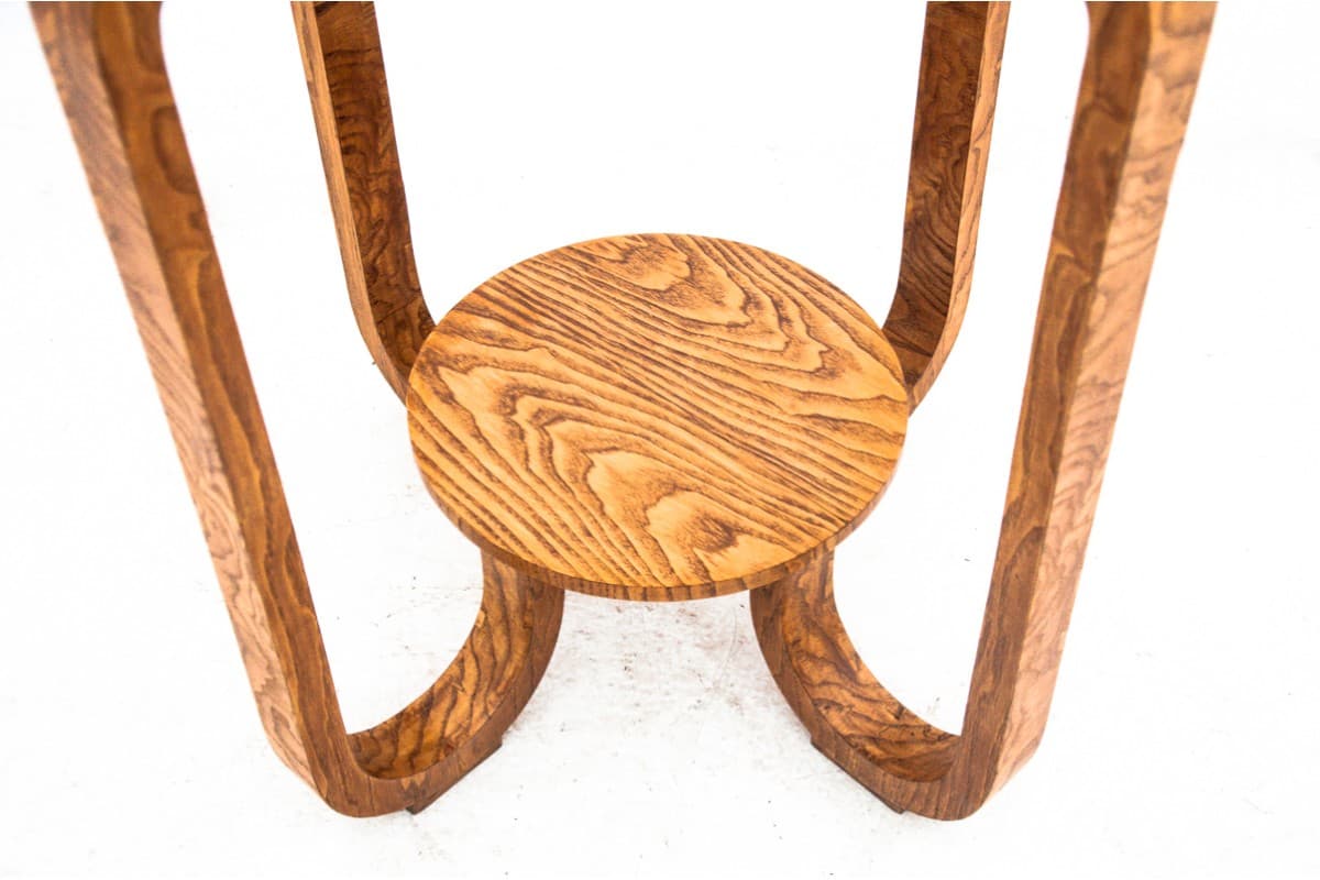 Round side table, Art Deco, brown wood, Poland, 1950s. - 60815