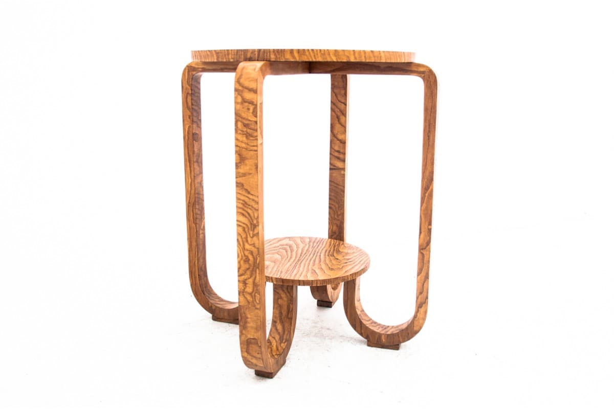 Round side table, Art Deco, brown wood, Poland, 1950s. - 60812