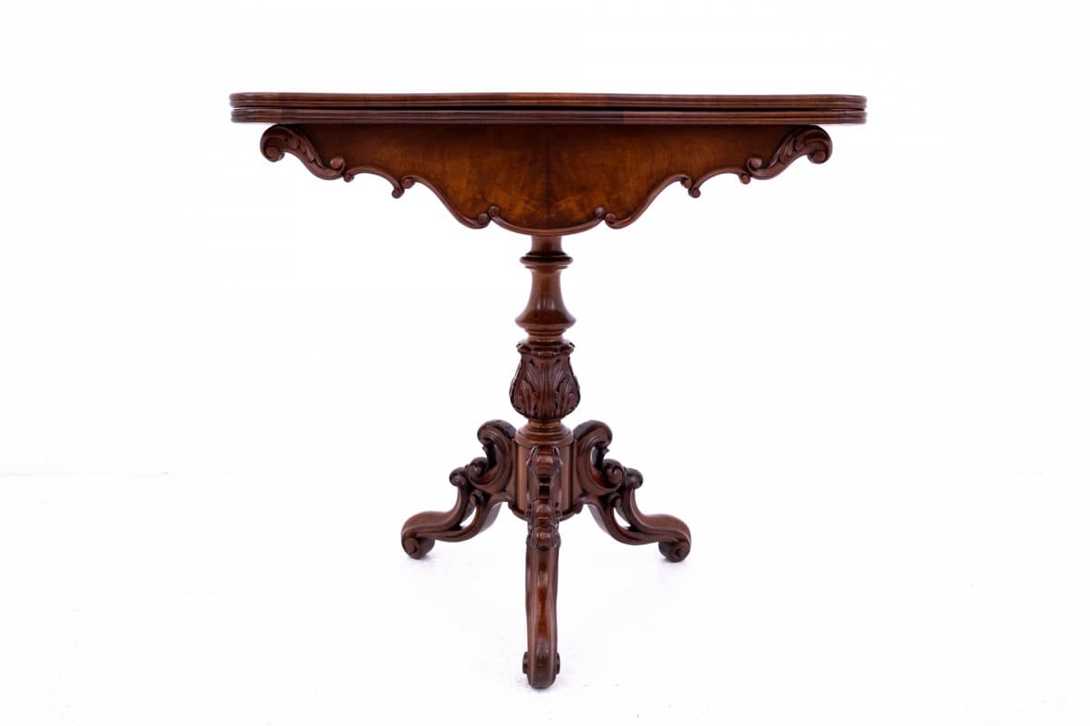 Stolik karciak konsola, styl wiktoriański, mahoń copper, Polska, XIX wiek - 60789