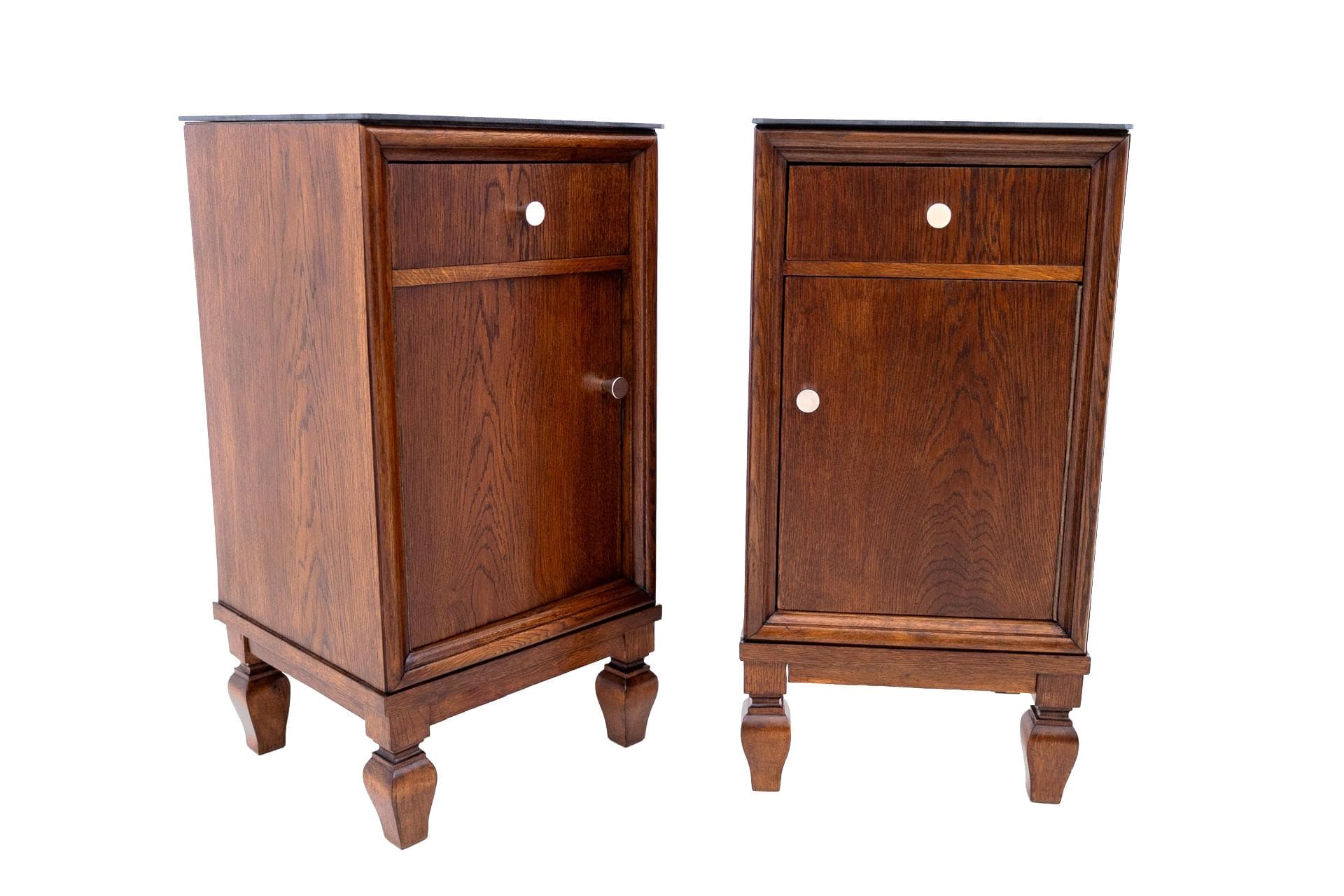 Pair of nightstands, dark brown oak, Poland, early 20th c.